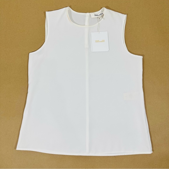 DVF Diane von Furstenberg Mary Top Sleeveless Sheer Blouse Ivory - Picture 1 of 7